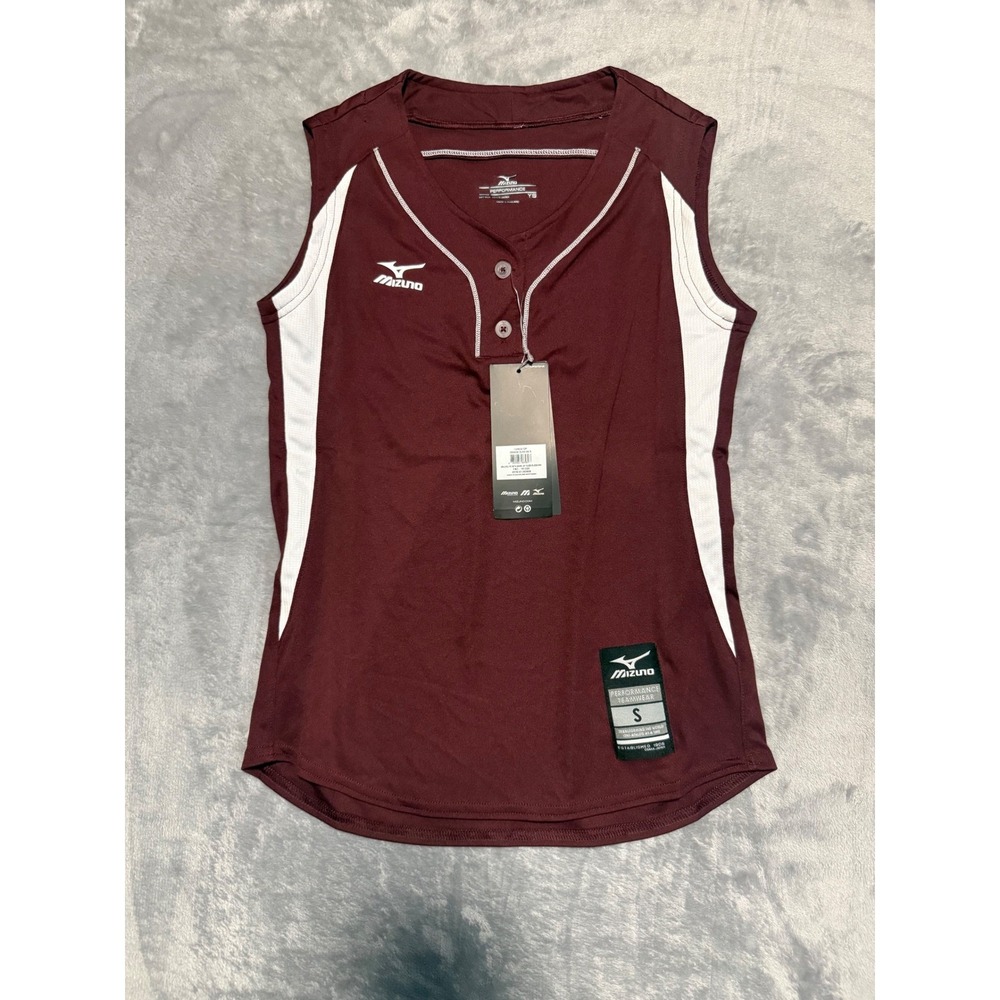 Mizuno Softball Jersey Women Small Maroon White Sleeveless Henley Performance